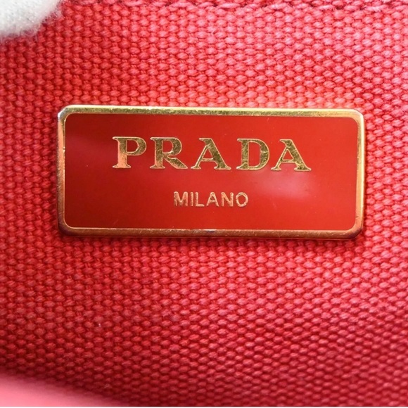 PRADA Logo Mini CANAPA 2Way Shoulder Bag Canvas leather Red Gold with COA - Picture 15 of 15